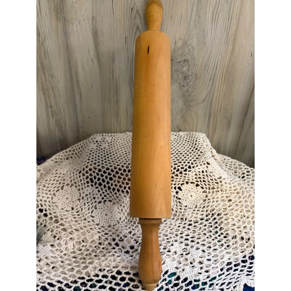 Vintage Wood Rolling Pin Farmhouse Kitchen Baker Tool USA